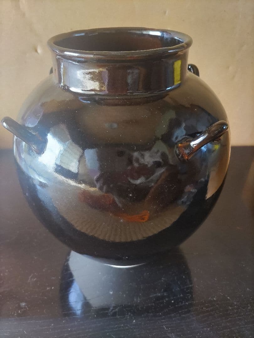 景山作··木箱入り オレンジの編み紐付き 飾り壺