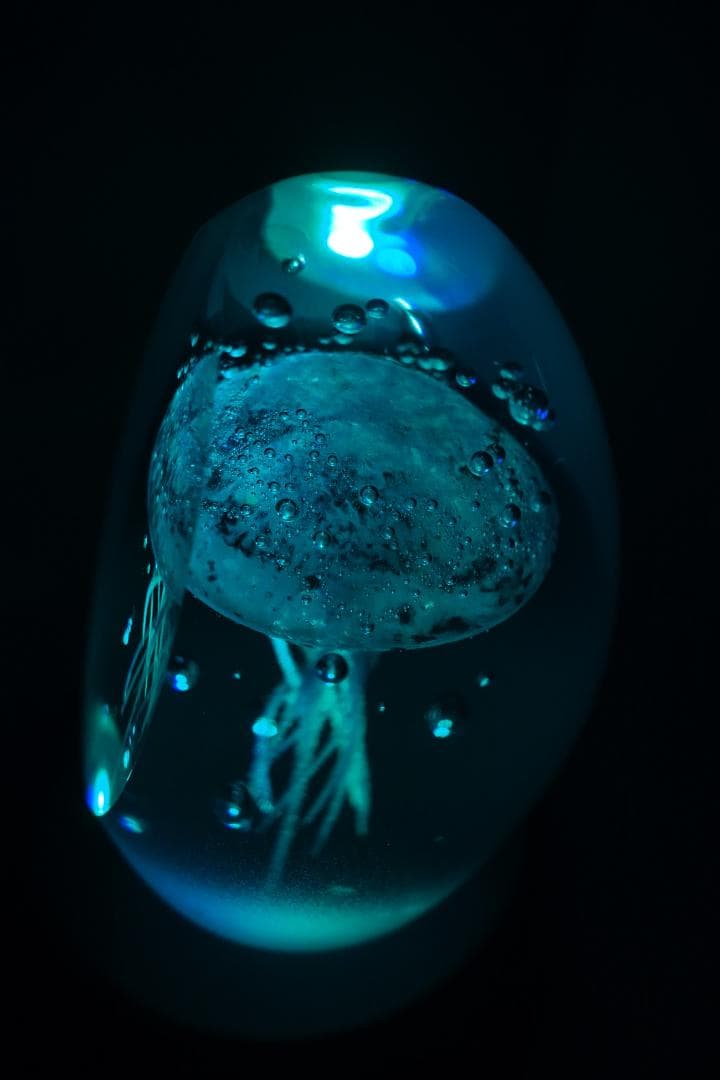 海月（くらげ）オブジェ ワタナベカズオ アーティストのガラスオブジェ クラゲ 青