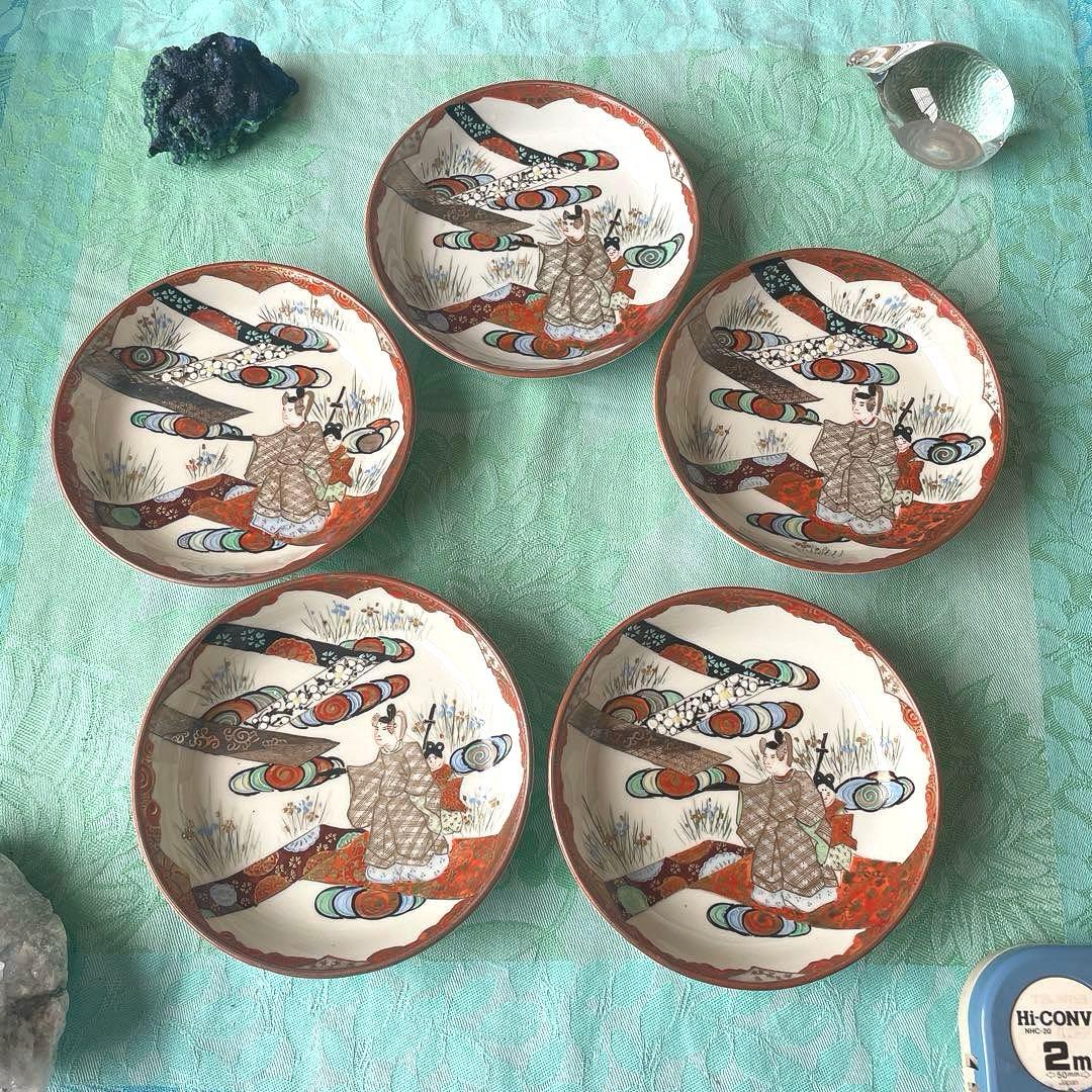 九谷焼　色絵金彩　稚児　貴族　小皿　5枚セット