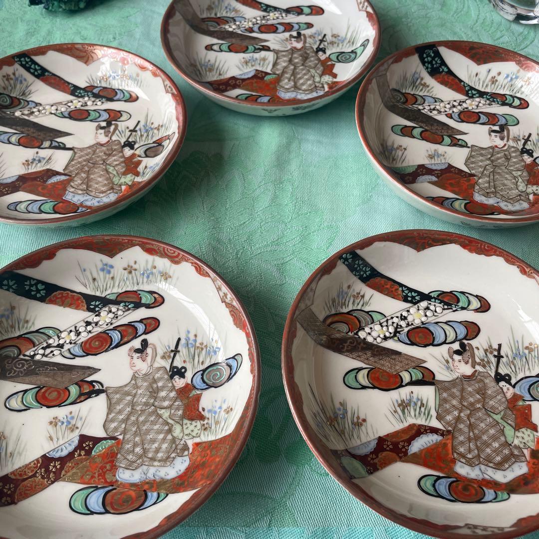 九谷焼　色絵金彩　稚児　貴族　小皿　5枚セット