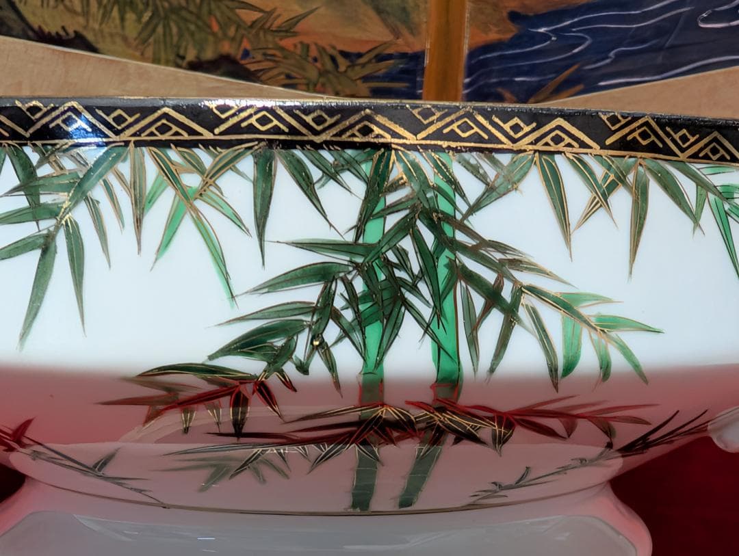 両手鍋　手付鍋　シチュー　スープチューリン　九谷　ビンテージ　大皿　一式　青竹