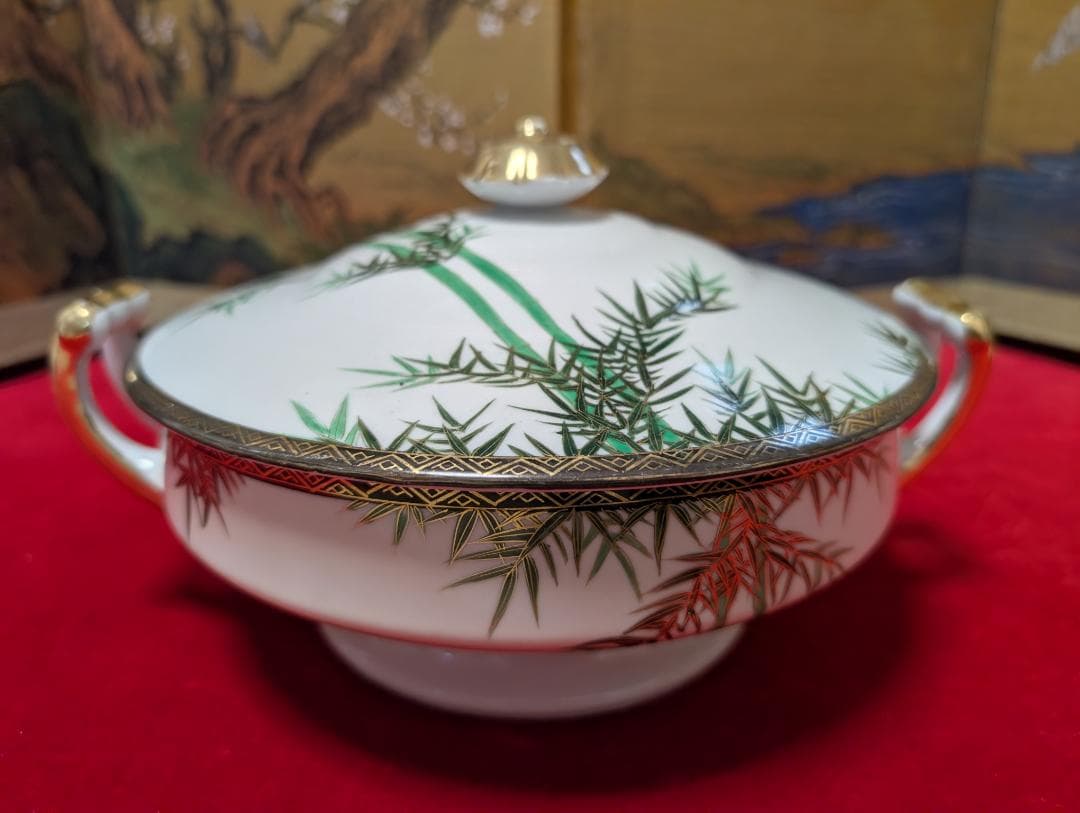 両手鍋　手付鍋　シチュー　スープチューリン　九谷　ビンテージ　大皿　一式　青竹