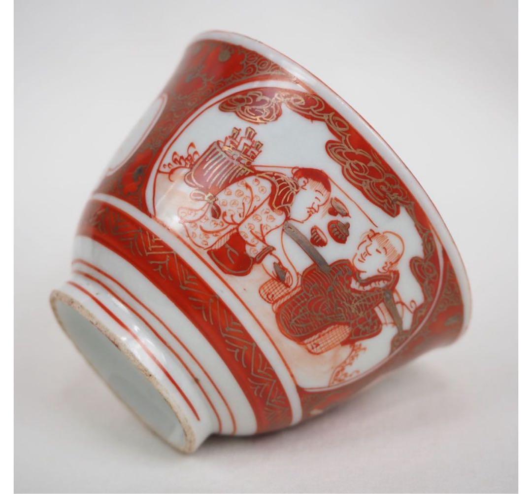 送料無料　明治中期九谷焼　金襴手細密画茶碗５客　煎茶道具