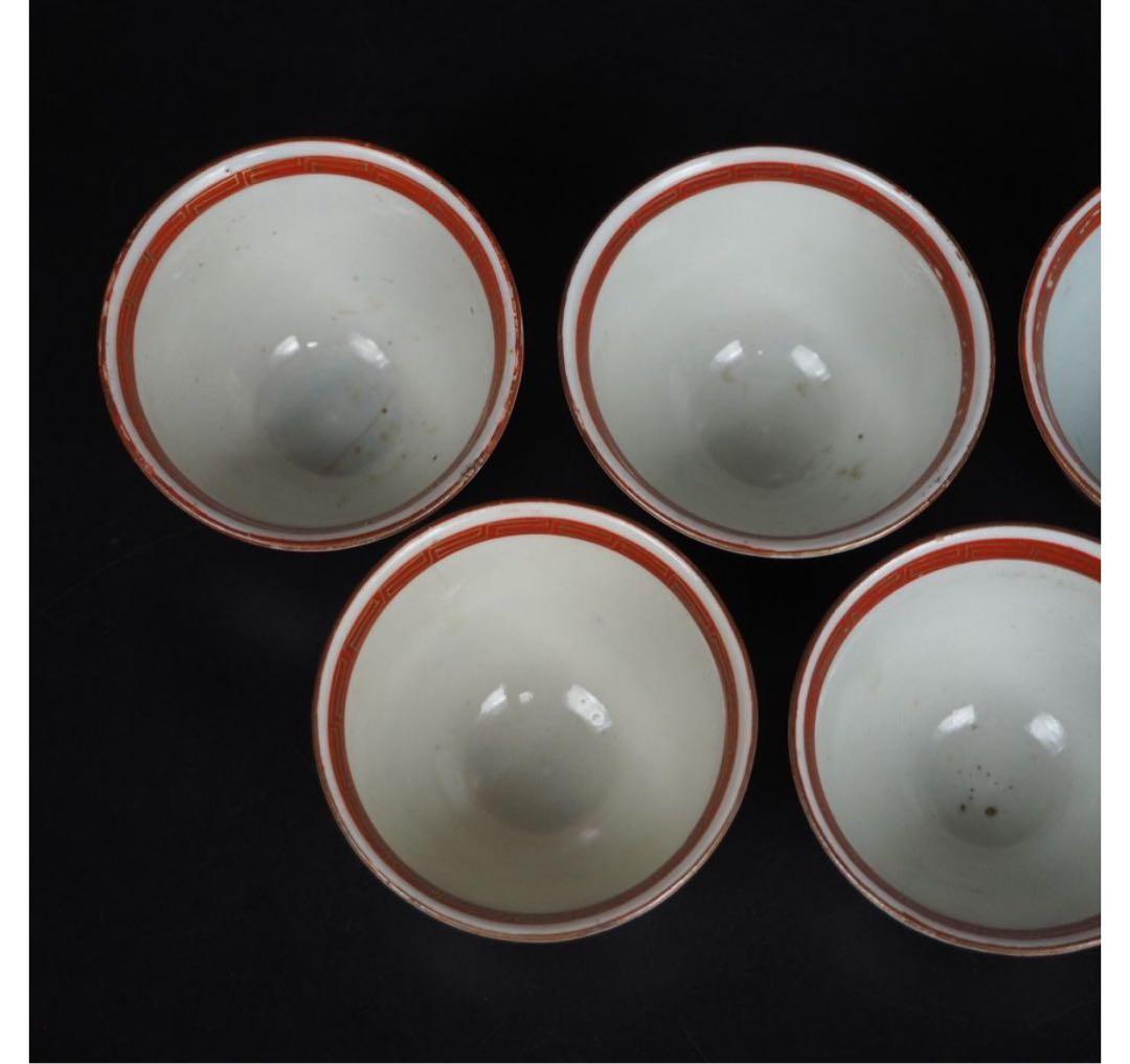 送料無料　明治中期九谷焼　金襴手細密画茶碗５客　煎茶道具