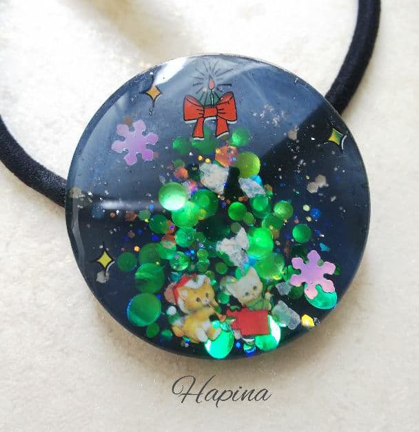 SALE 旧デザイン クリスマスラウンドレジンヘアゴム 2個セット