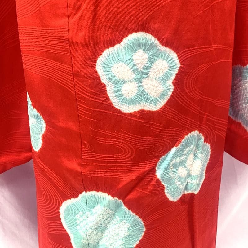 603ag2■七五三 七歳 女児 着物&丸帯 絞り染 モダン 梅 赤■状態良好