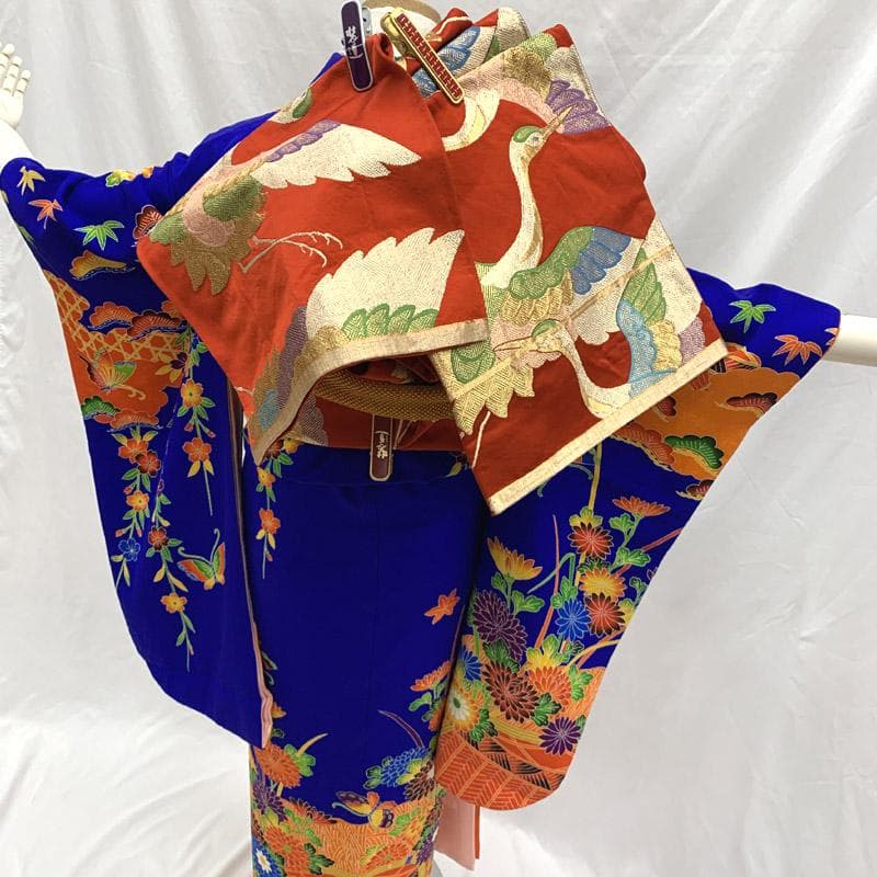 503aj76■卒業式 十三参り 女児 着物&六通袋帯 金駒刺繍■状態良好