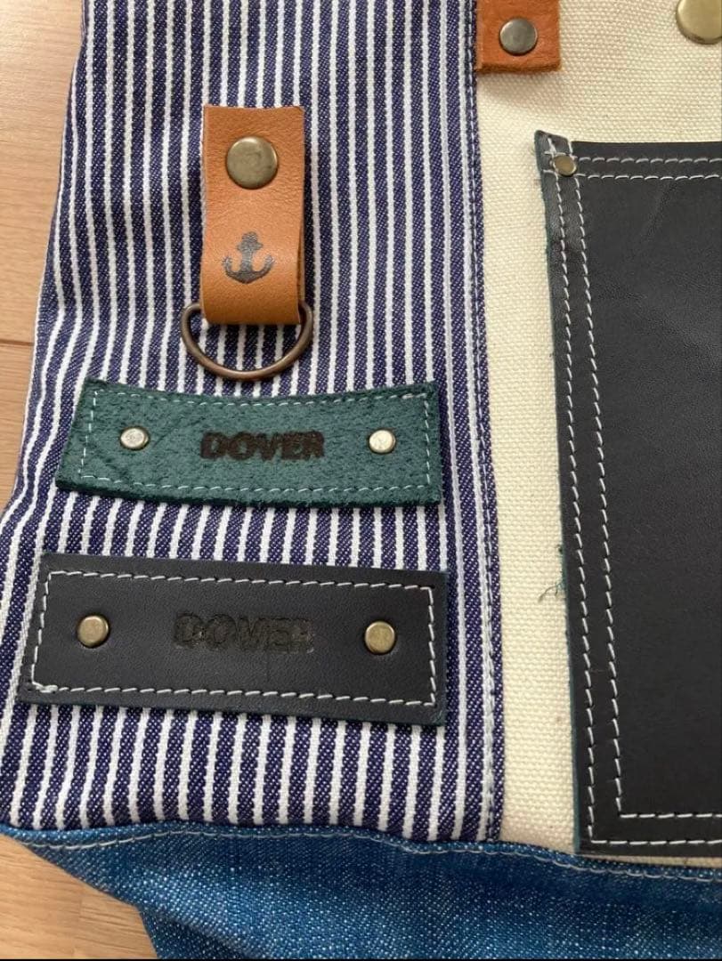 トートバッグ　ハンドメイド　皮革×キャンバス×デニム　パッチワーク