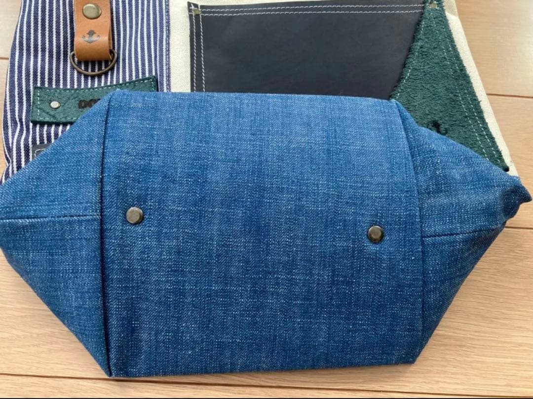 トートバッグ　ハンドメイド　皮革×キャンバス×デニム　パッチワーク