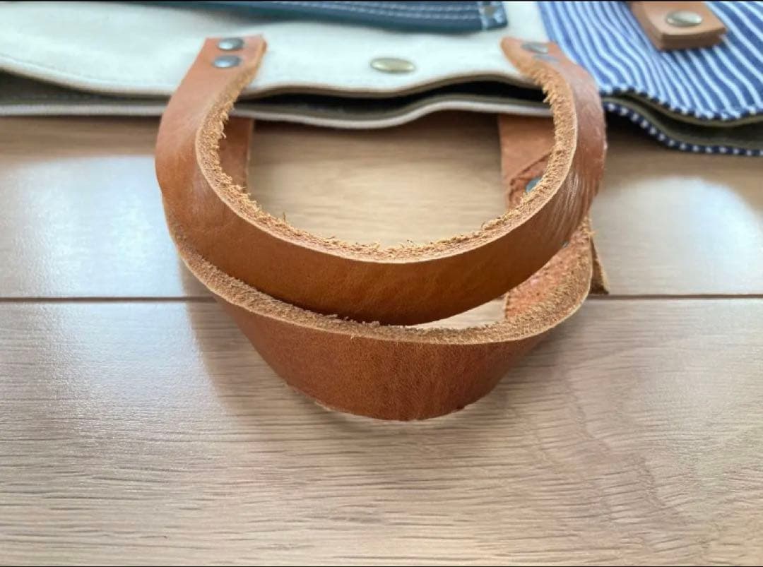 トートバッグ　ハンドメイド　皮革×キャンバス×デニム　パッチワーク