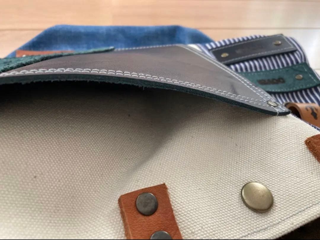 トートバッグ　ハンドメイド　皮革×キャンバス×デニム　パッチワーク
