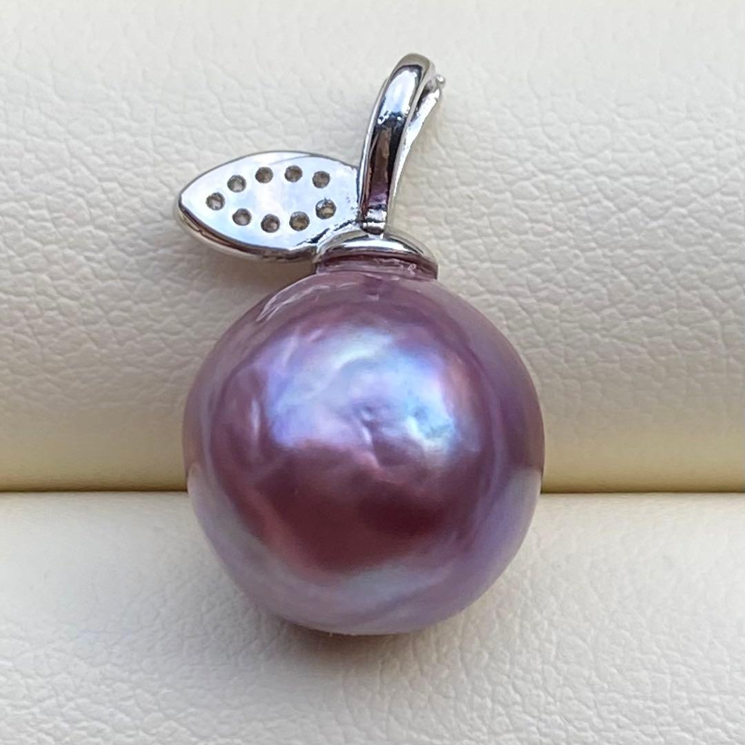 まとめ専用本真珠　淡水バロックパールネックレストップ　紫PT447