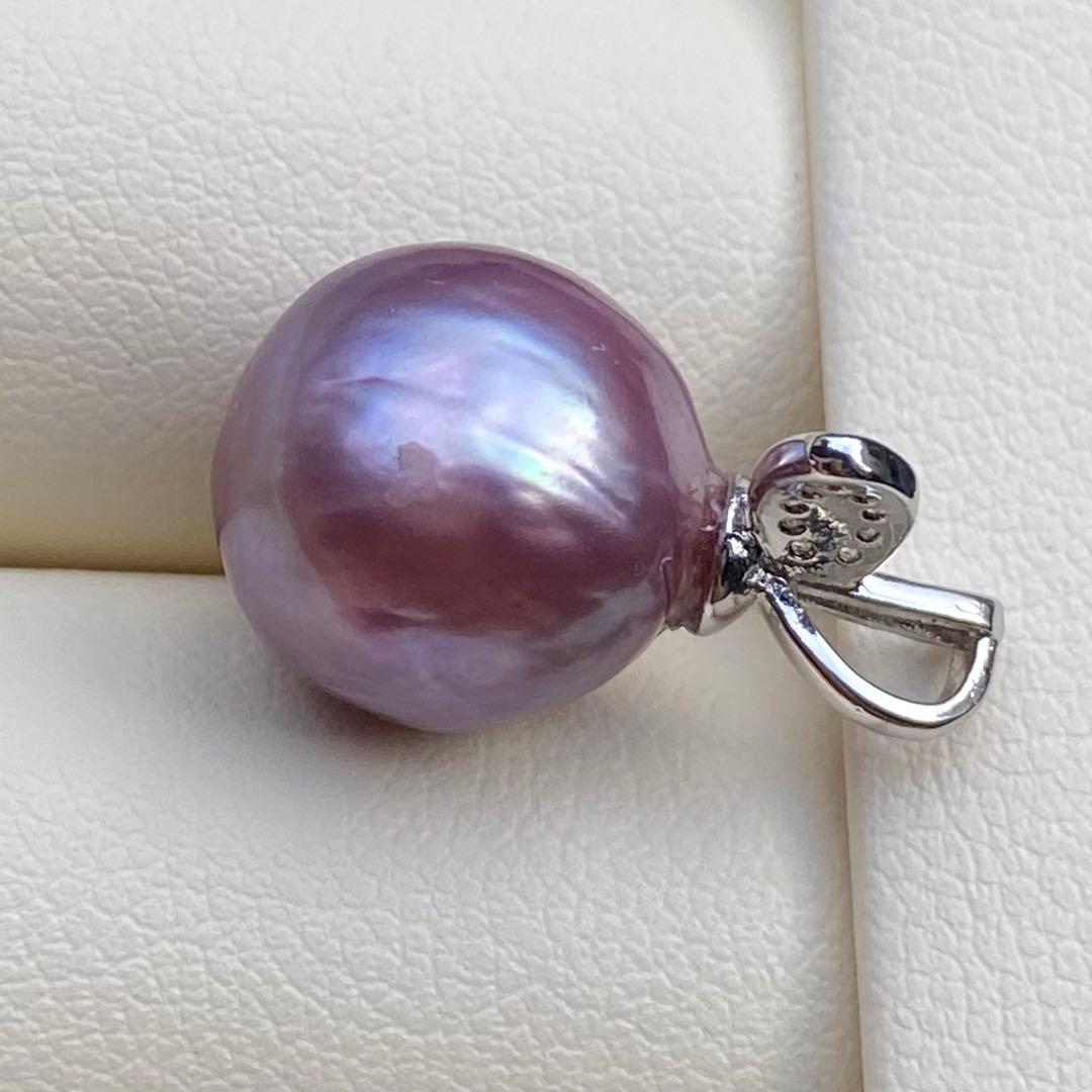まとめ専用本真珠　淡水バロックパールネックレストップ　紫PT447