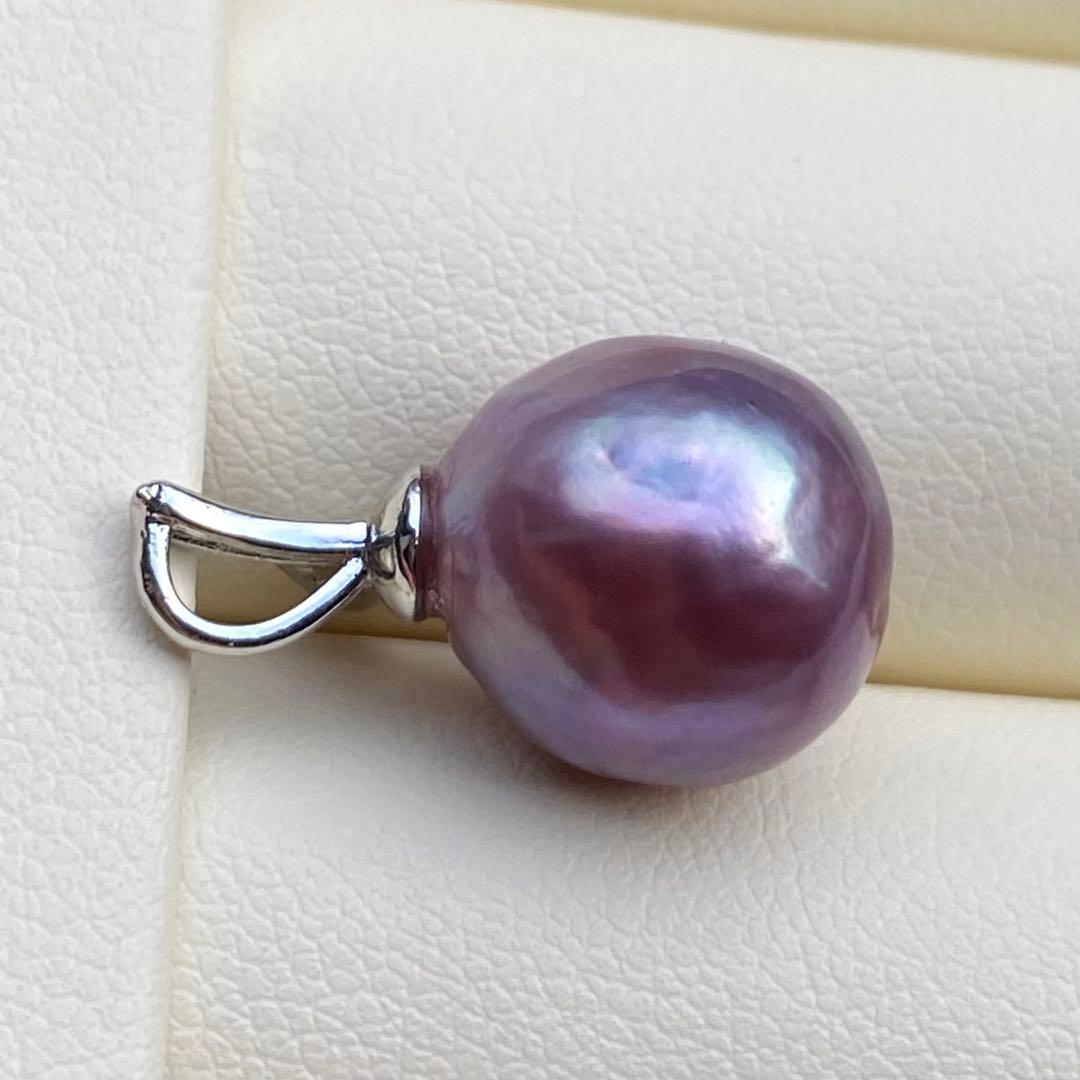 まとめ専用本真珠　淡水バロックパールネックレストップ　紫PT447