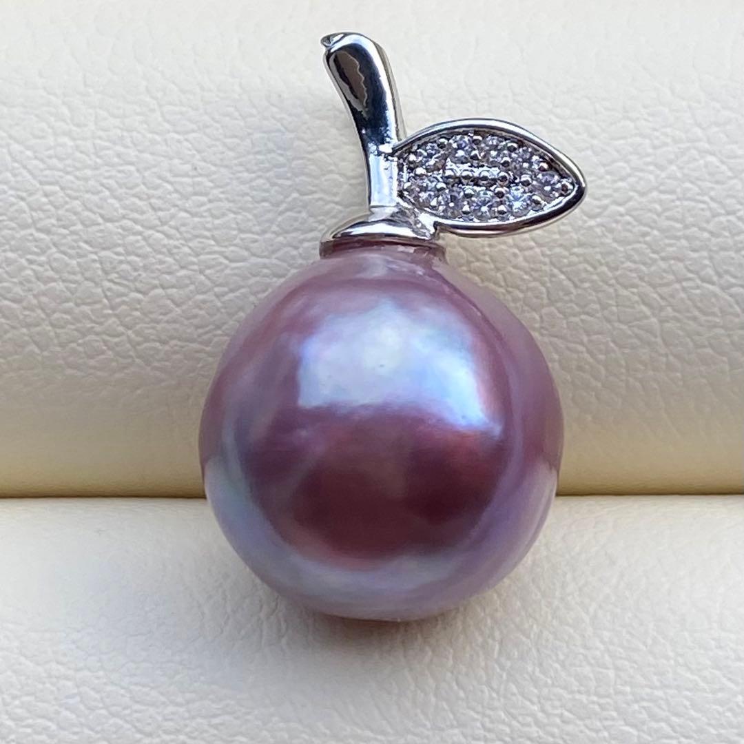 まとめ専用本真珠　淡水バロックパールネックレストップ　紫PT447