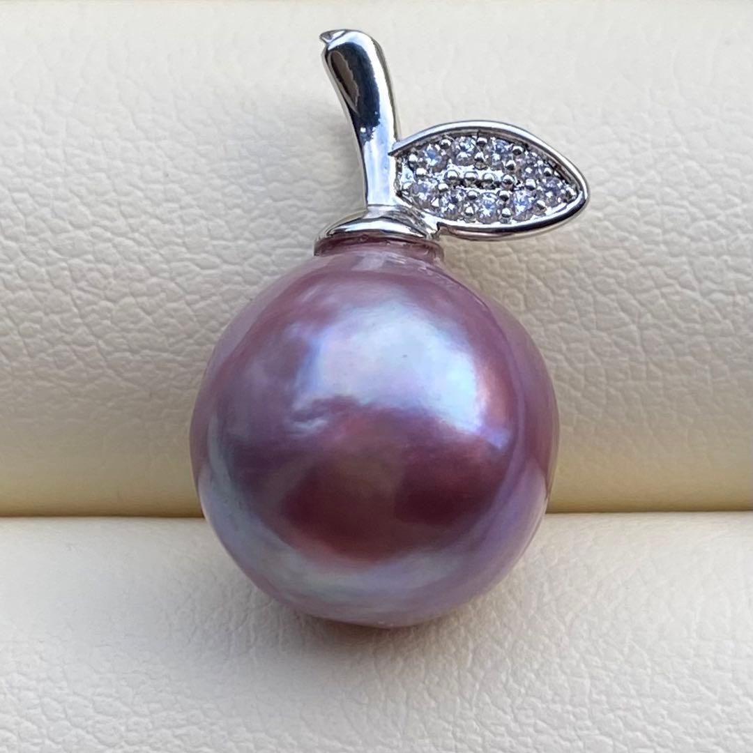 まとめ専用本真珠　淡水バロックパールネックレストップ　紫PT447