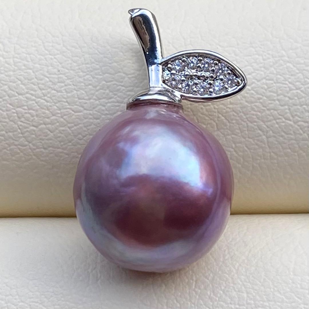 まとめ専用本真珠　淡水バロックパールネックレストップ　紫PT447