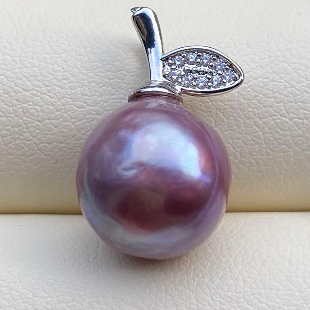 まとめ専用本真珠　淡水バロックパールネックレストップ　紫PT447