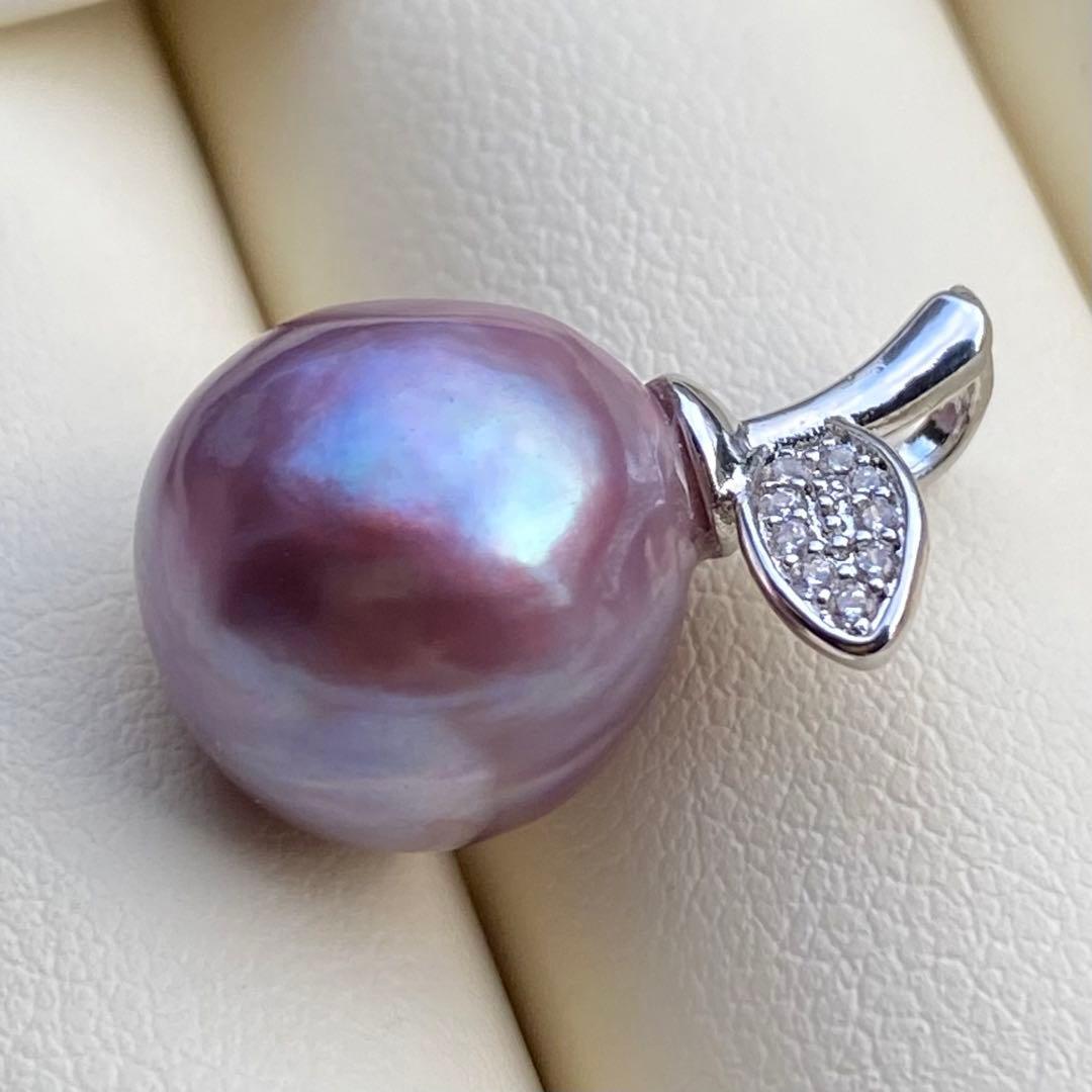 まとめ専用本真珠　淡水バロックパールネックレストップ　紫PT447