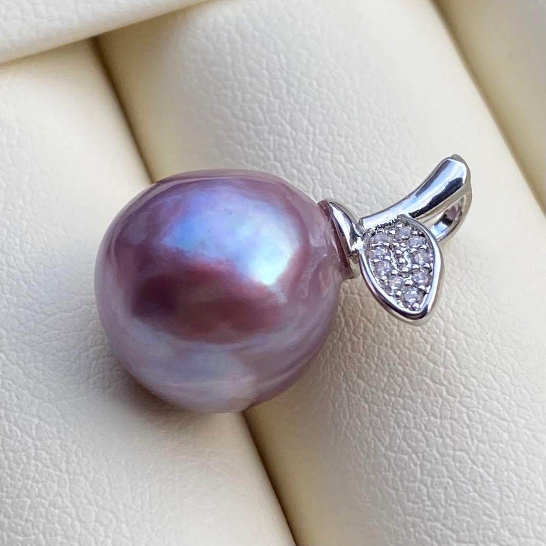 まとめ専用本真珠　淡水バロックパールネックレストップ　紫PT447