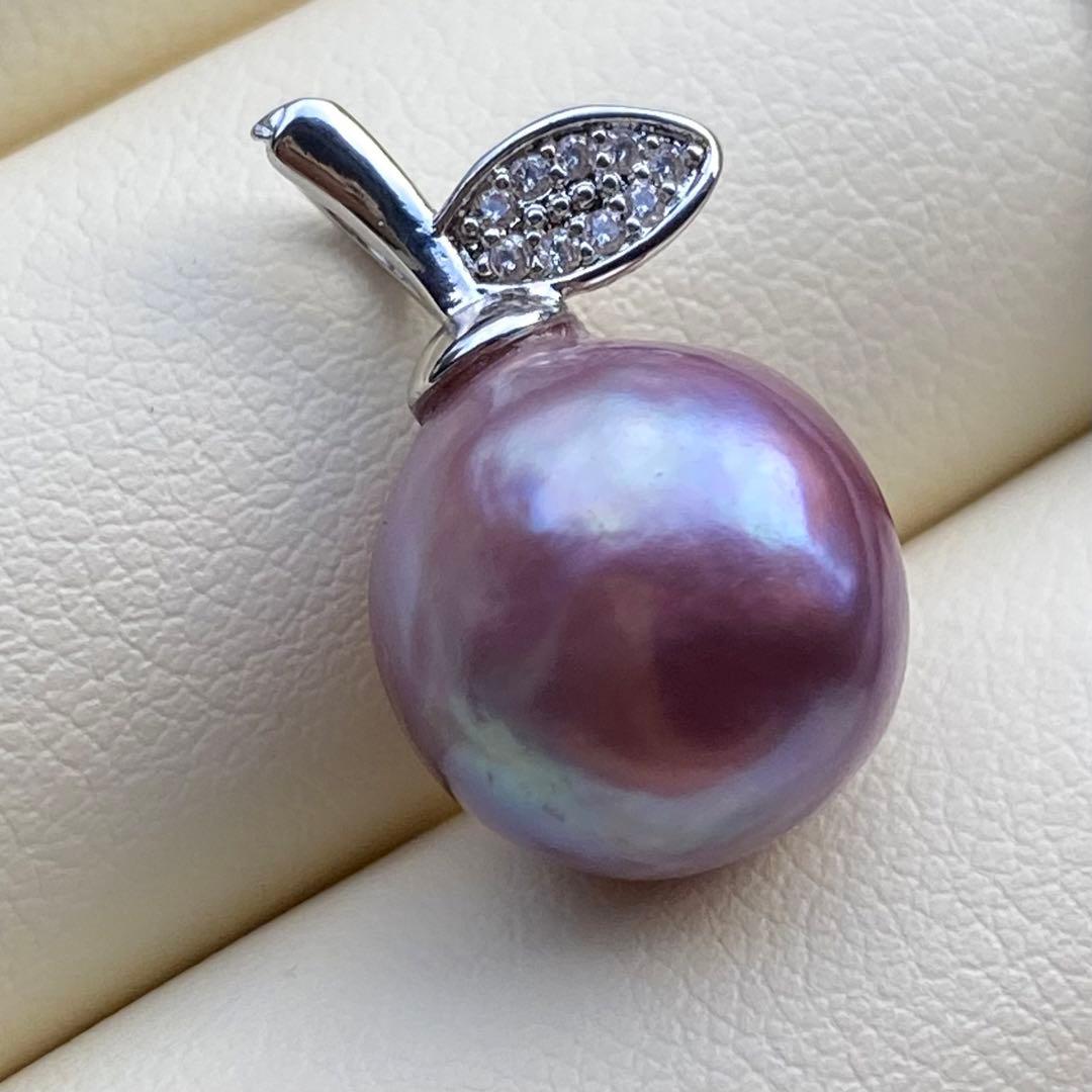 まとめ専用本真珠　淡水バロックパールネックレストップ　紫PT447