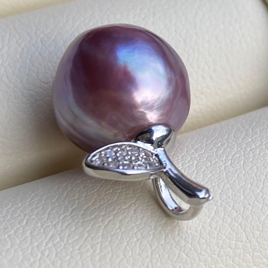 まとめ専用本真珠　淡水バロックパールネックレストップ　紫PT447