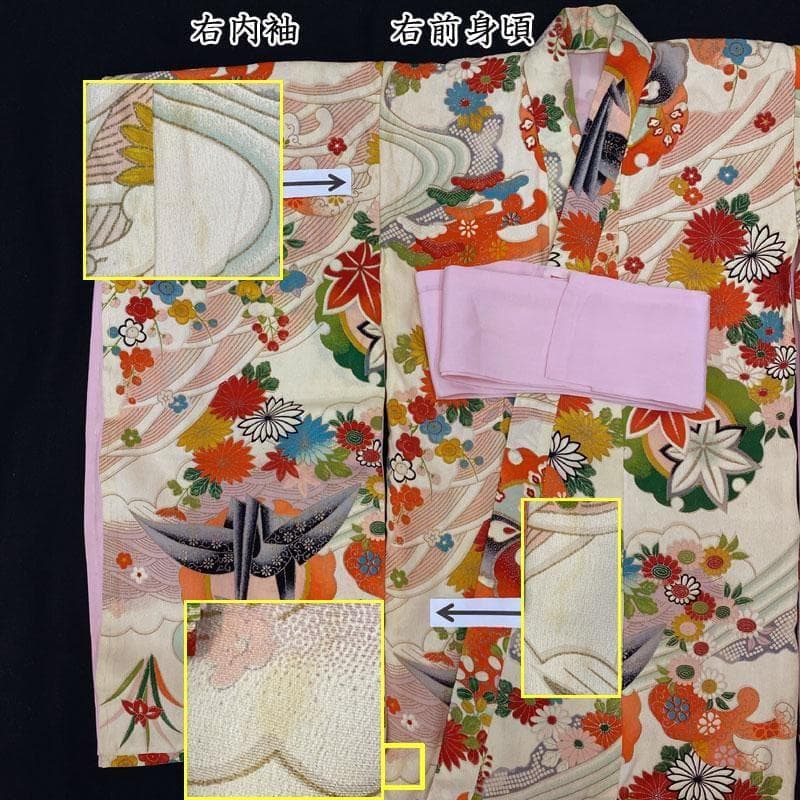 602ag53□七五三 三歳 セミアンティーク 女児 着物&被布 雪輪□状態良好