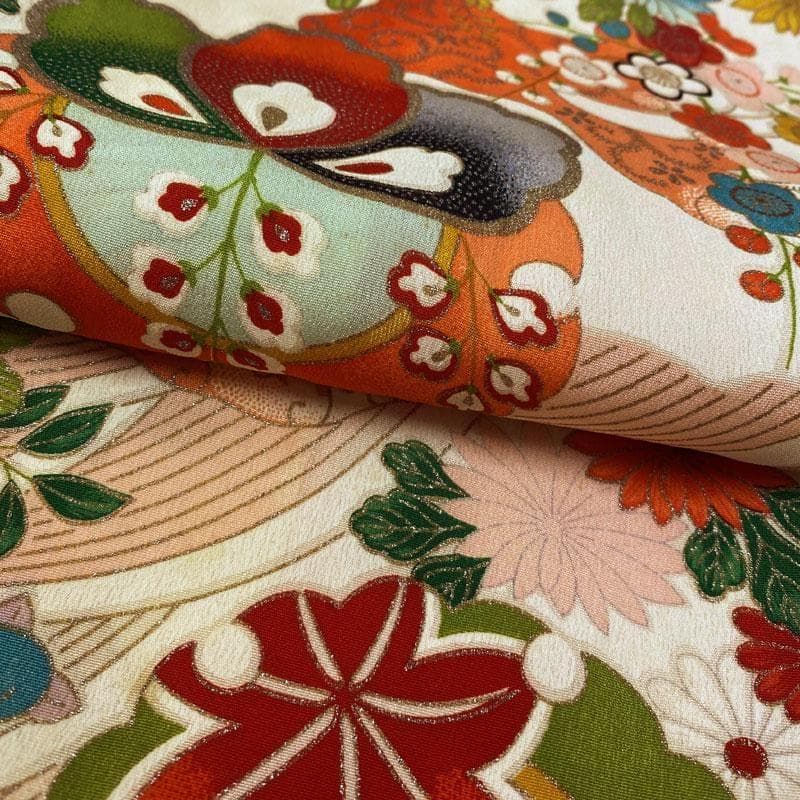 602ag53□七五三 三歳 セミアンティーク 女児 着物&被布 雪輪□状態良好