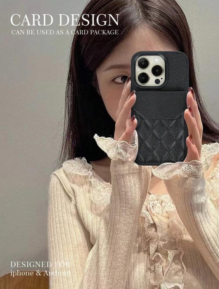 【Iphone15】レザースマホケース カードホルダー付き　ブラック