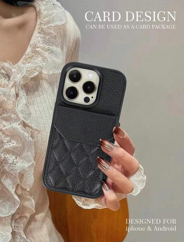 【Iphone15】レザースマホケース カードホルダー付き　ブラック