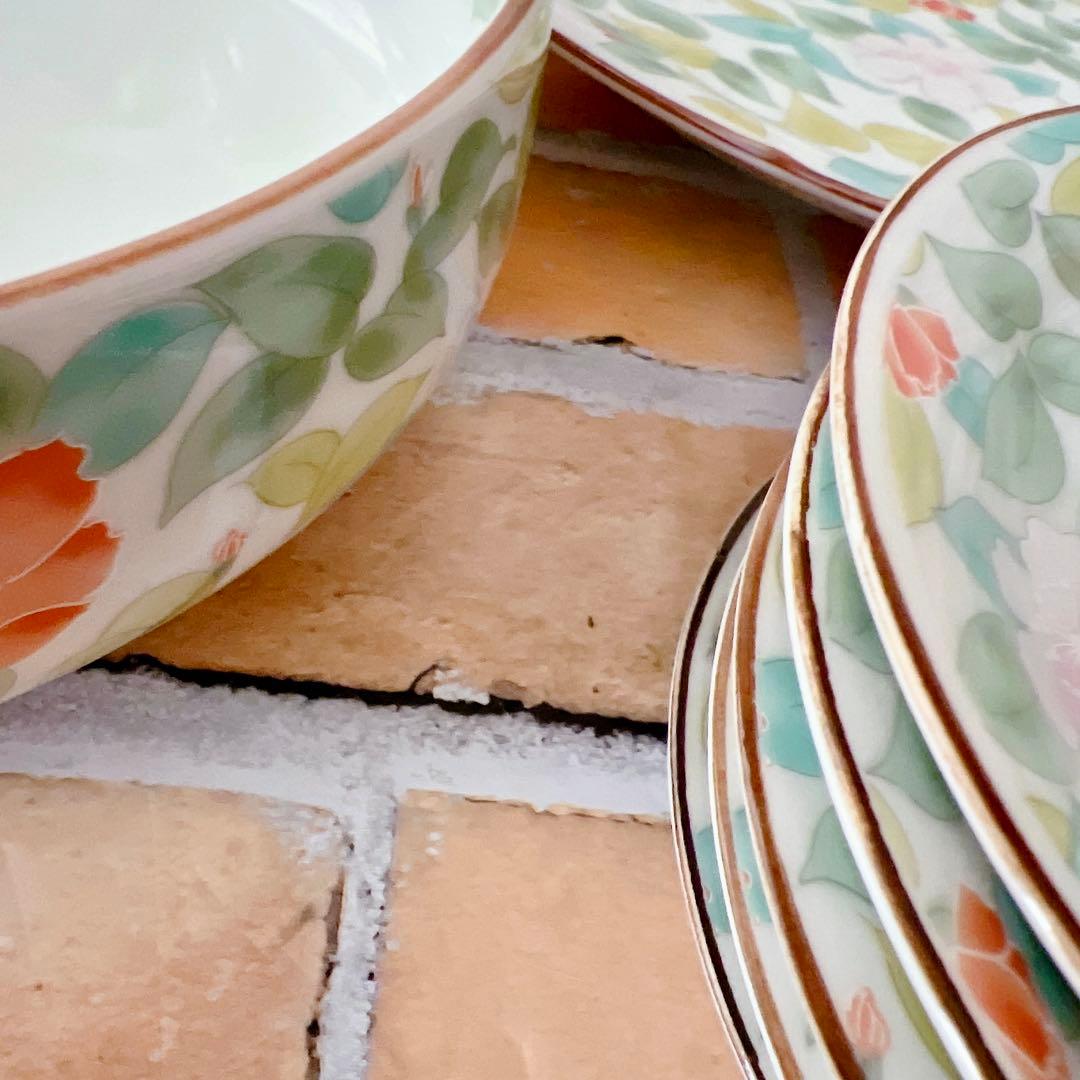 【有田焼】龍峯 竹斎 緑彩花 和のおもてなしセット ７点 大皿 深鉢 取り小皿