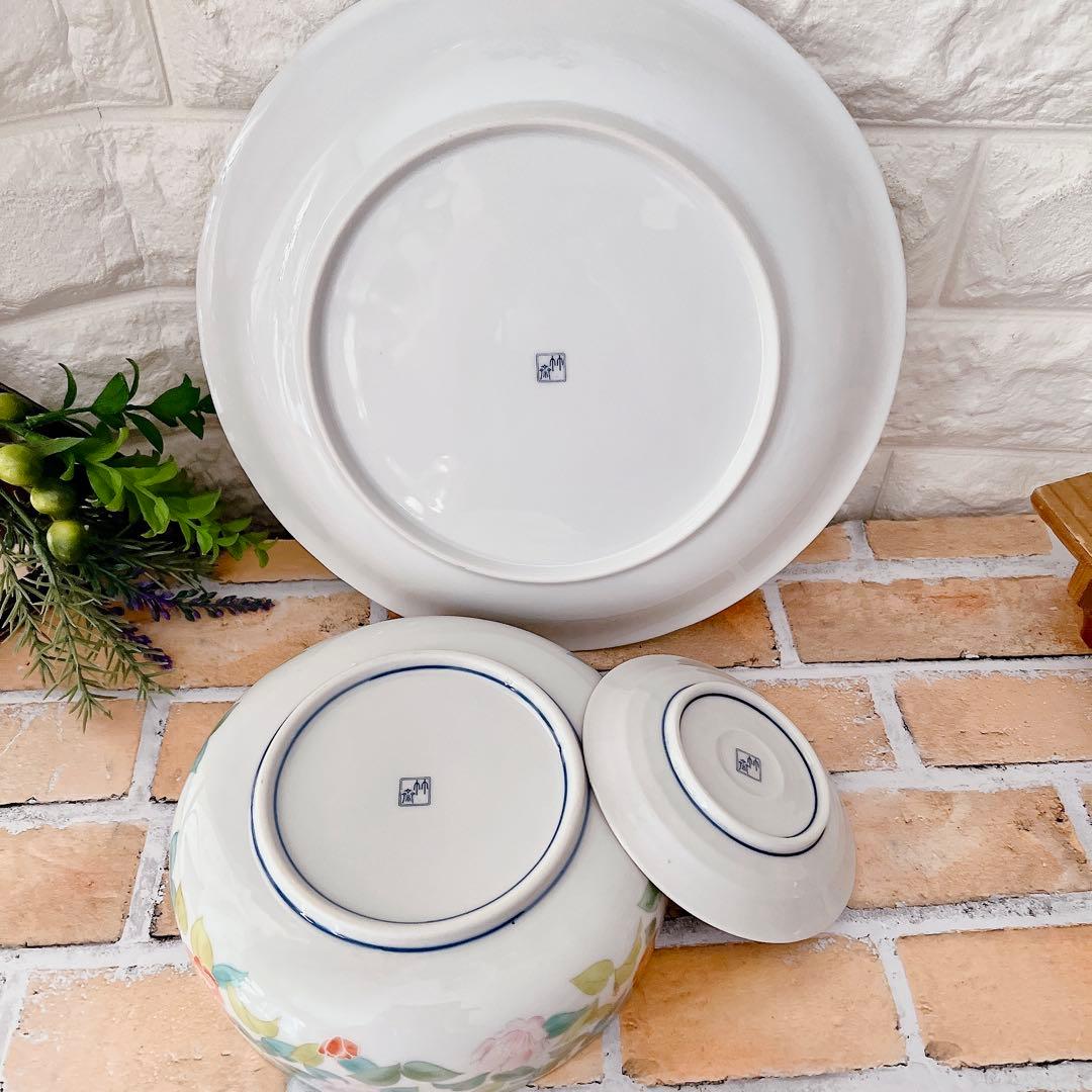 【有田焼】龍峯 竹斎 緑彩花 和のおもてなしセット ７点 大皿 深鉢 取り小皿