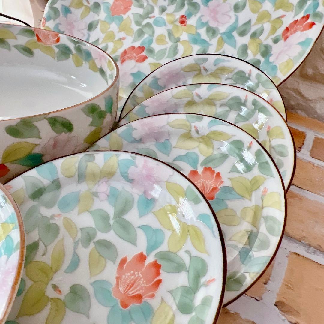 【有田焼】龍峯 竹斎 緑彩花 和のおもてなしセット ７点 大皿 深鉢 取り小皿