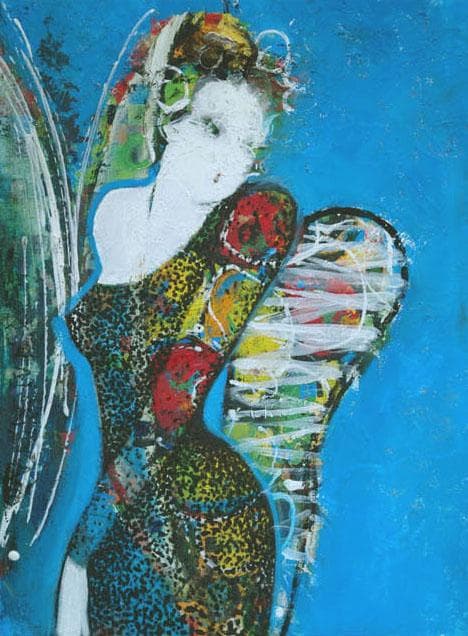 油絵 菅家令子 絵 絵画インテリア 額付(白) uF6-010511 人物 女性