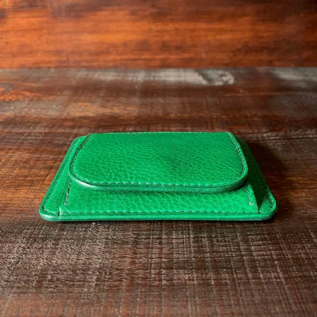 《小銭 ＆ カード》ミニマルレザーウォレット（Verde）コンパクト財布