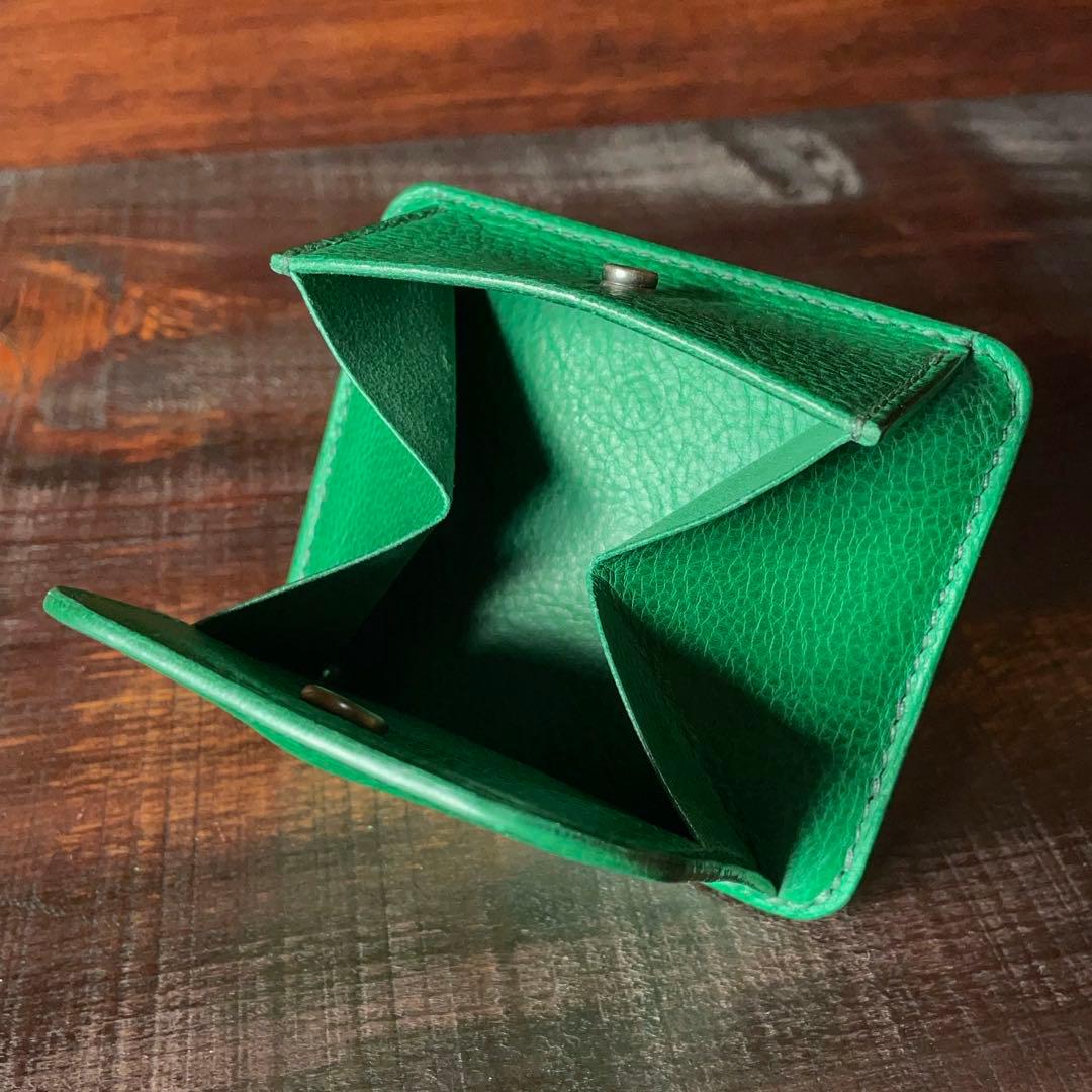 《小銭 ＆ カード》ミニマルレザーウォレット（Verde）コンパクト財布