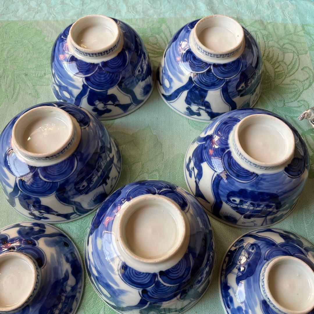 幕末明治　異人　外来船　蓋付きご飯茶碗　5客