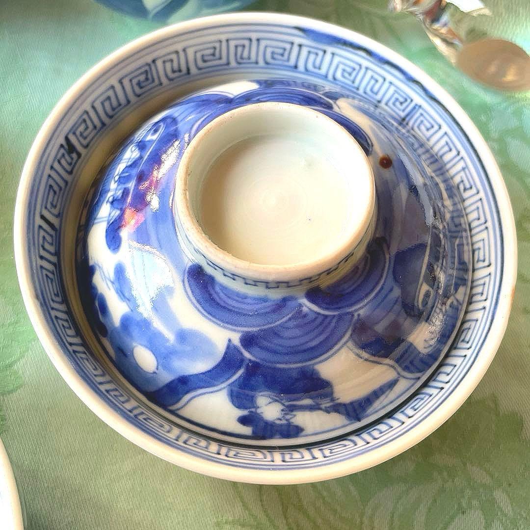 幕末明治　異人　外来船　蓋付きご飯茶碗　5客