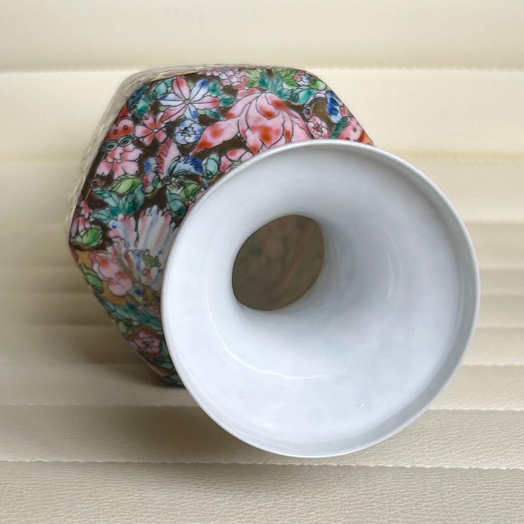 中国　景徳鎮製　薄胎　花瓶　花詰め　金彩　金襴手　フラワーベース　豪華絢爛