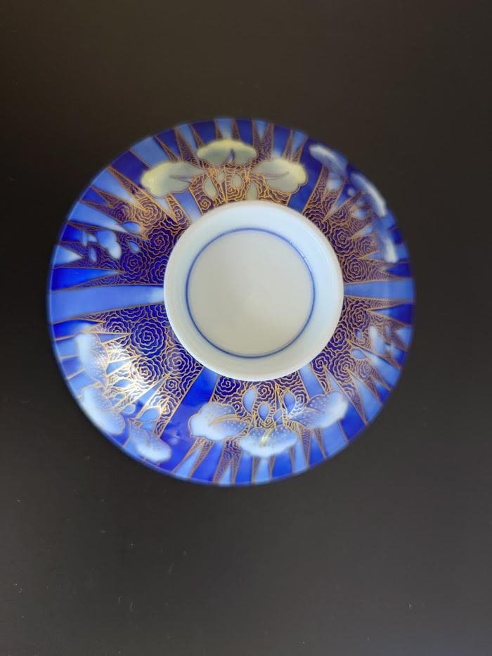 深川製磁　飯碗　蓋付き　金彩あやめ飯碗　2個　工芸品