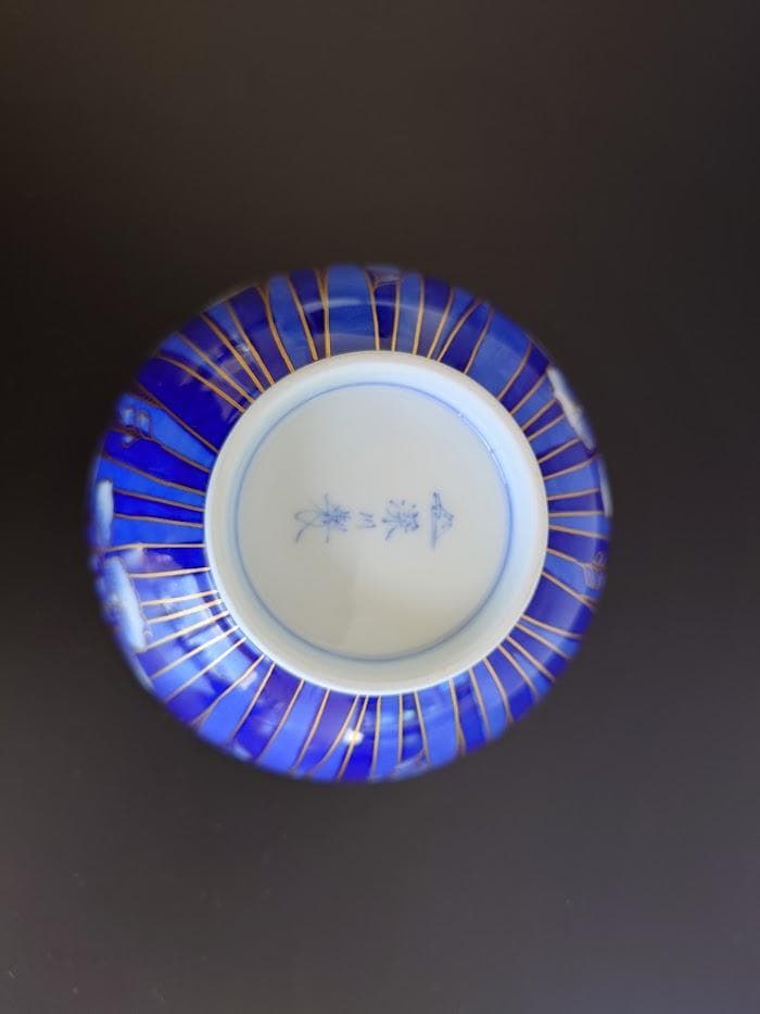 深川製磁　飯碗　蓋付き　金彩あやめ飯碗　2個　工芸品