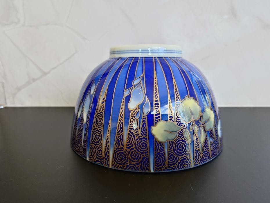 深川製磁　飯碗　蓋付き　金彩あやめ飯碗　2個　工芸品