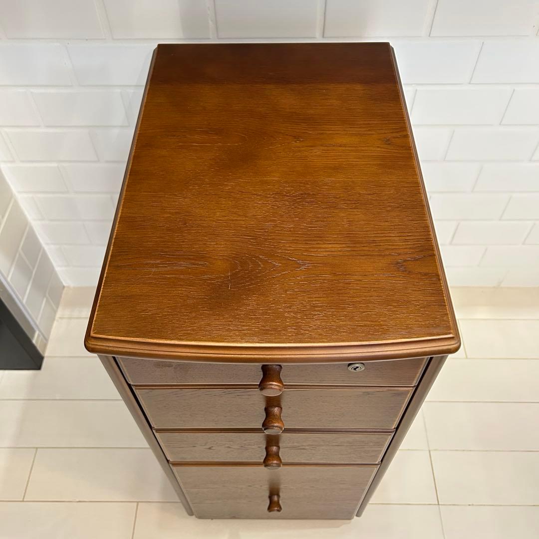 東海家具　鍵付き　4段 チェスト ワゴン木製　アンティーク　TOKAIKAGU