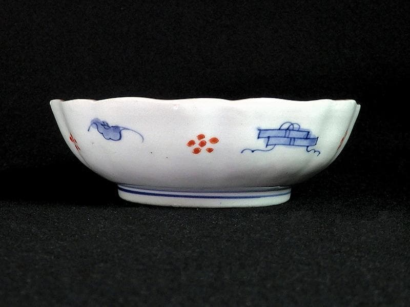 古伊万里　赤絵　草花紋に麒麟の図　膾皿　２客　D119AS-BVx