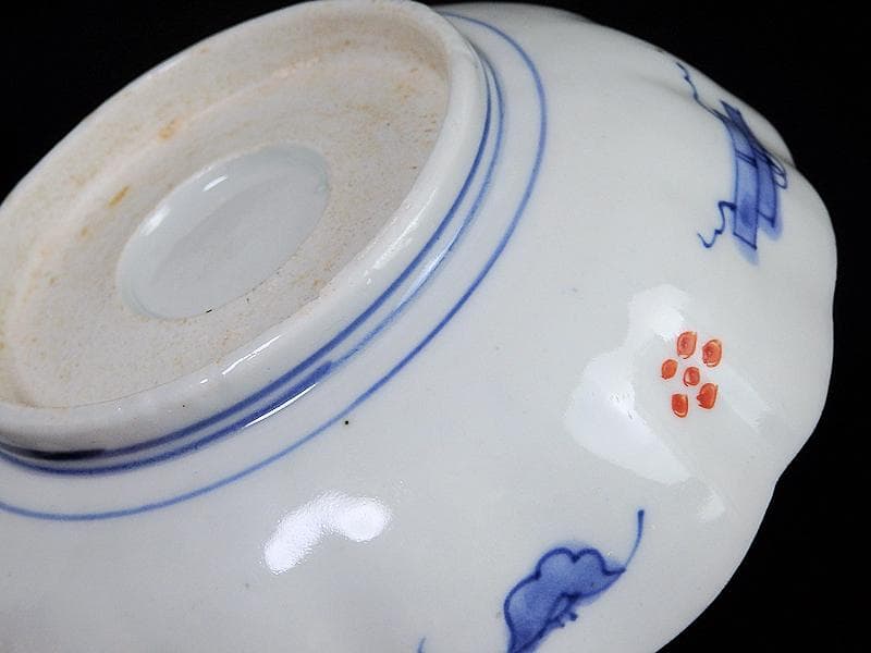 古伊万里　赤絵　草花紋に麒麟の図　膾皿　２客　D119AS-BVx