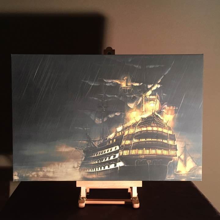 イルミネーションアート 嵐を進む船 絵画 インテリア