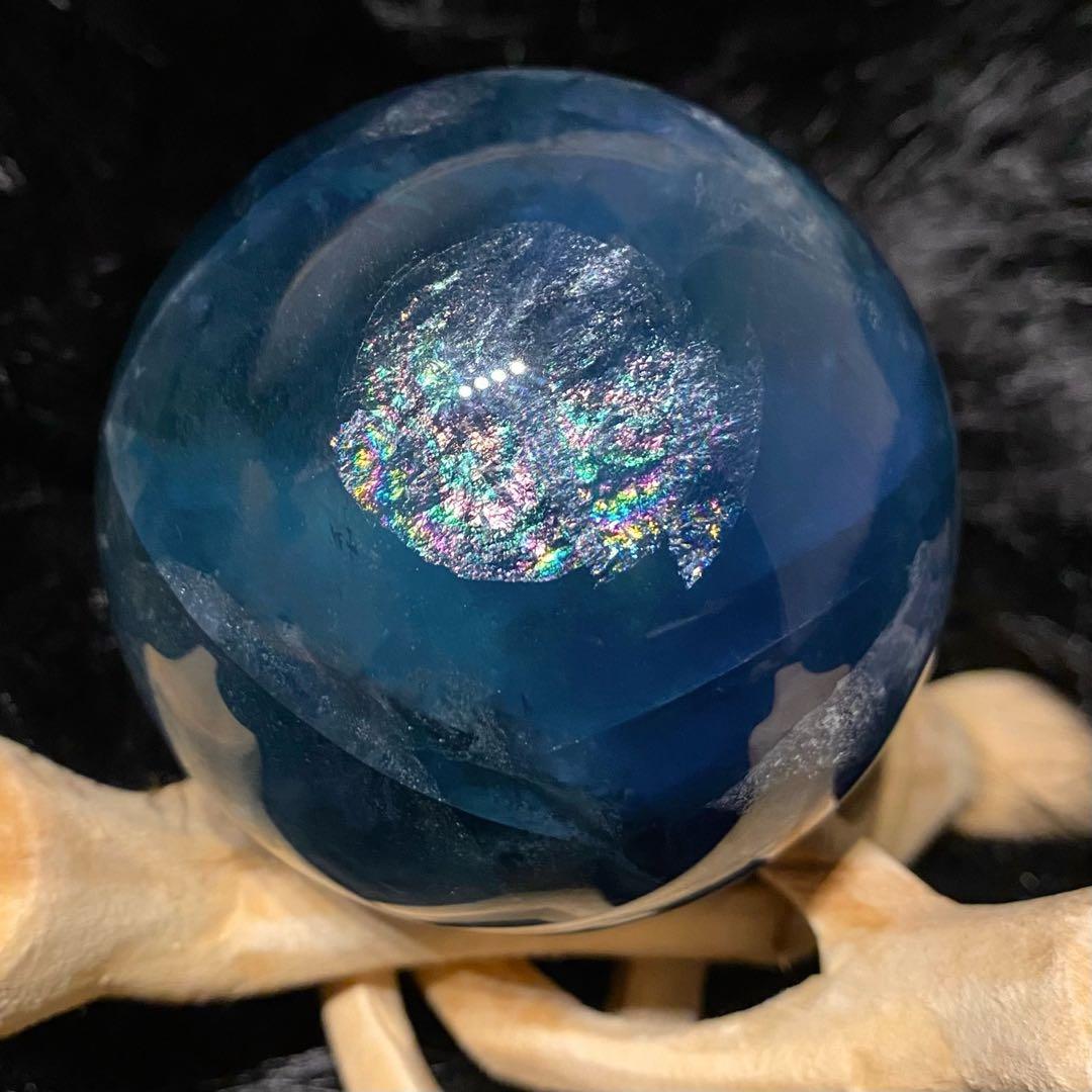 フローライト 天然石　スフィア　ディープブルー　丸玉　レインボーフローライト