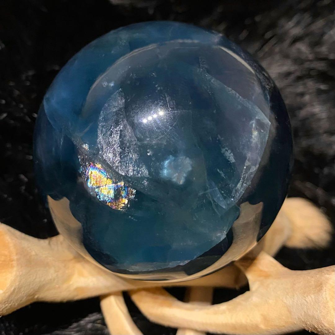 フローライト 天然石　スフィア　ディープブルー　丸玉　レインボーフローライト