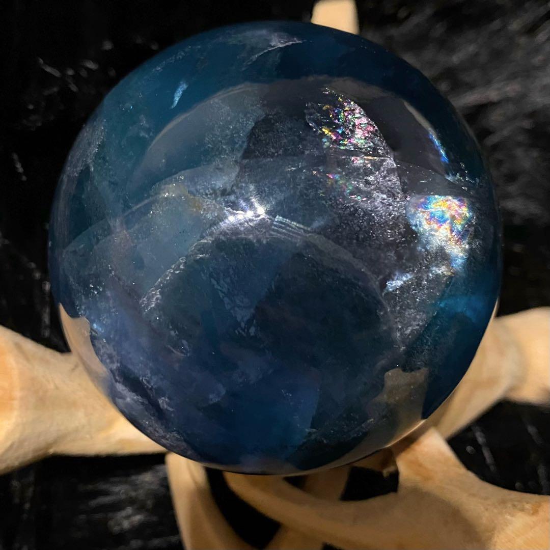 フローライト 天然石　スフィア　ディープブルー　丸玉　レインボーフローライト