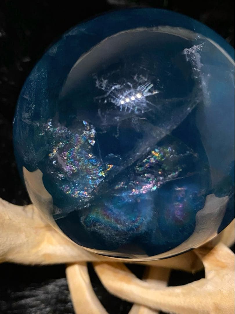 フローライト 天然石　スフィア　ディープブルー　丸玉　レインボーフローライト